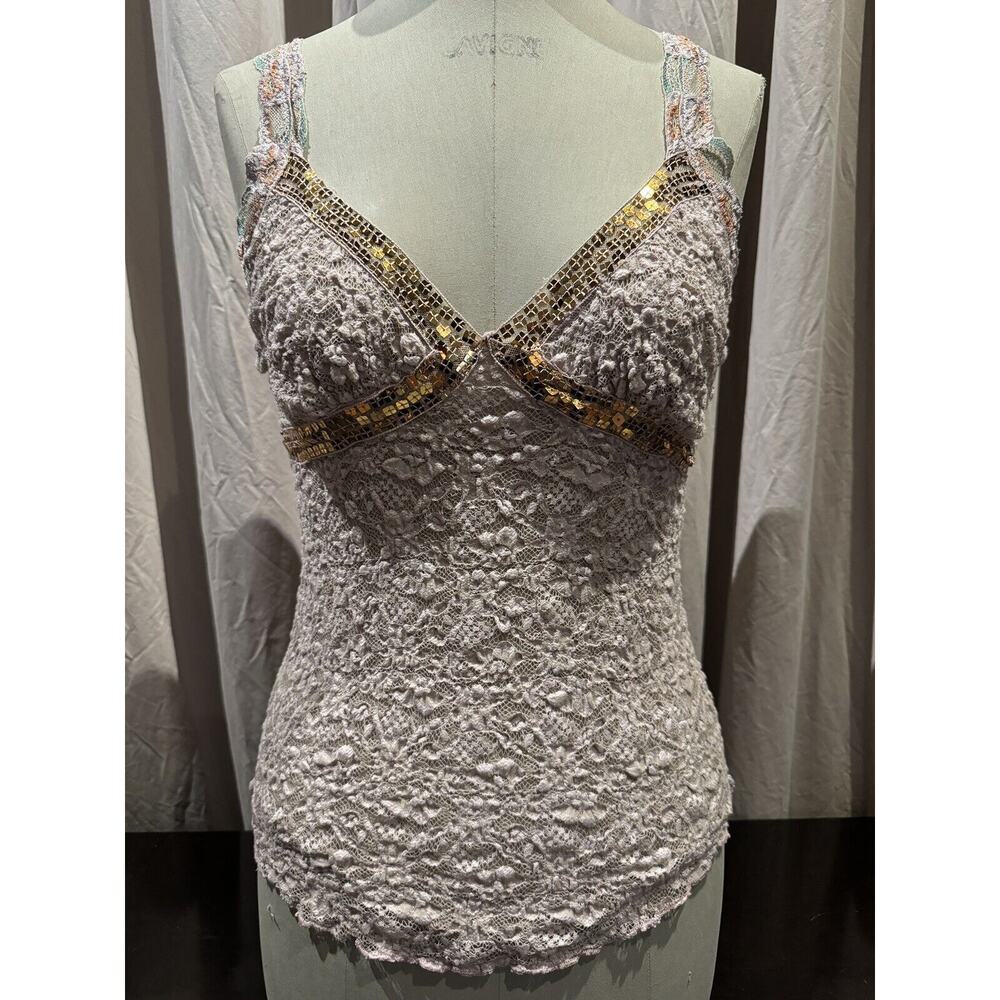 Vintage Ann Ferriday Stock Pucker Stretch Lace And Sequin Cami M